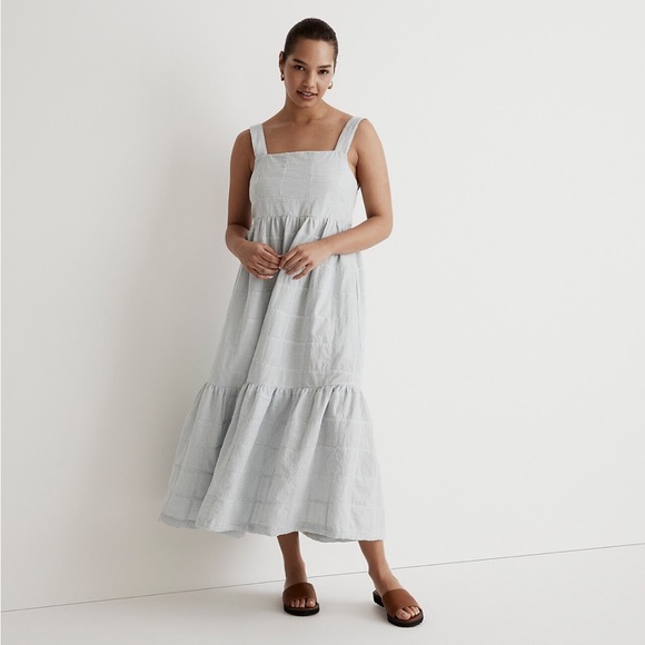 Madewell Cicely Tiered Cotton Dress in Earthsea Seersucker at Nordstrom, Size 00Regular